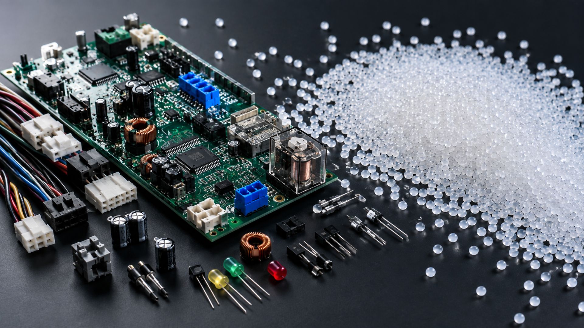 PP resin is used in various electrical components requiring insulation and dimensional stability