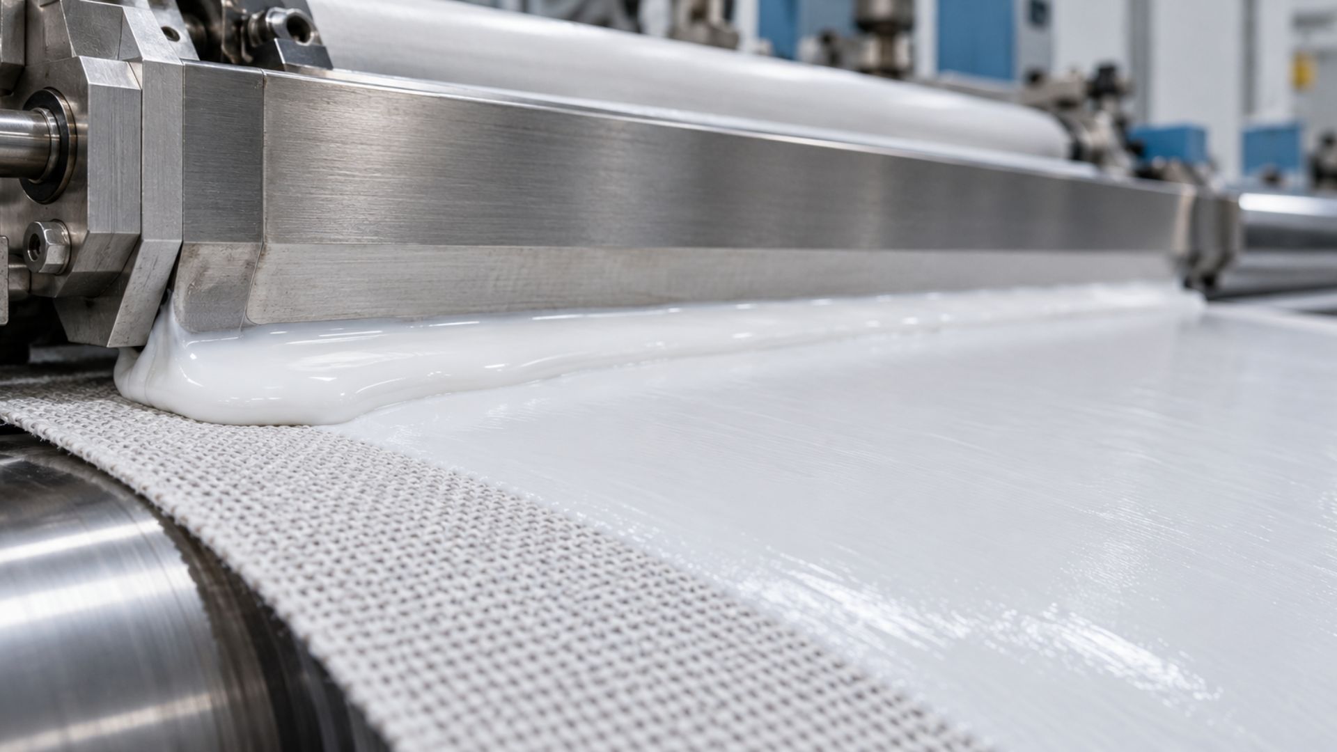 PVC plastisol is spread onto a textile substrate using a coating knife to control layer thickness and uniformity